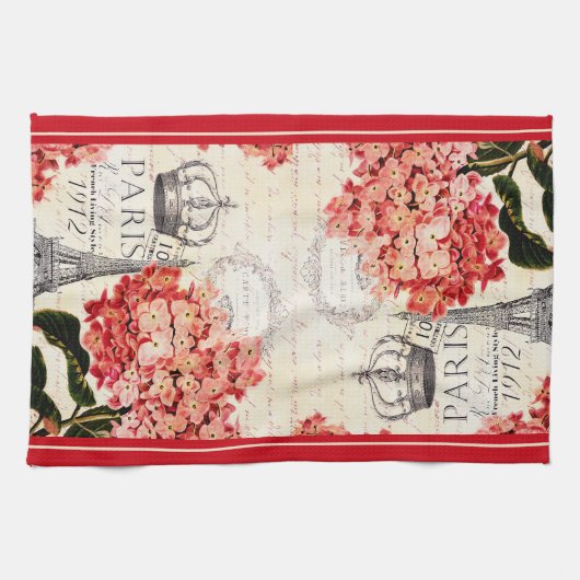 Eiffeltoren en hydrangea Kitchen Towel Theedoek (Horizontaal)