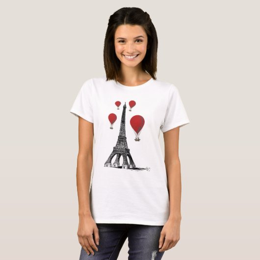 Eiffeltoren en Red Hot Air-ballonnen T-shirt (Voorkant volledig)