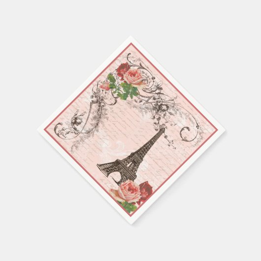 Eiffeltoren en roze rozen papieren servetten (Hoek)