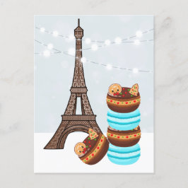 Eiffeltoren en winterkerst in Macarons Feestdagenkaart