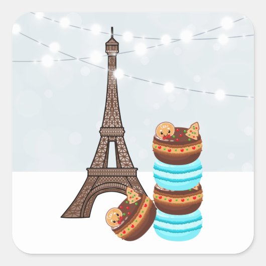 Eiffeltoren en winterkerst in Macaroons Vierkante Sticker (Voorkant)