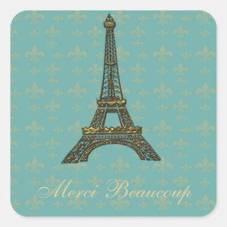 Eiffeltoren Fleur de Lis  Groen Vierkante Sticker