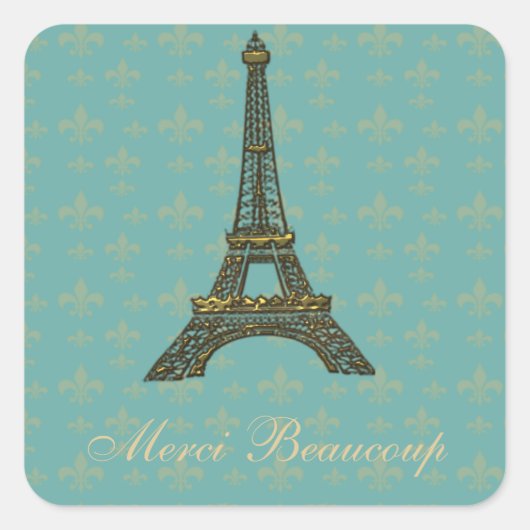 Eiffeltoren Fleur de Lis  Groen Vierkante Sticker (Voorkant)