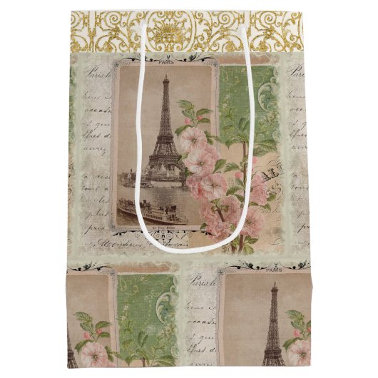 Eiffeltoren Floral Paris  Gold Script Medium Cadeauzakje (Achterkant)