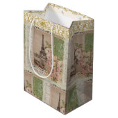 Eiffeltoren Floral Paris  Gold Script Medium Cadeauzakje (Achterkant Gekanteld)