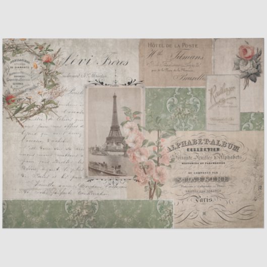 Eiffeltoren Frans script Ephemera Floral Tissuepapier (Voorkant)
