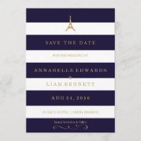 Eiffeltoren goud met strepen Save the Date Kaart