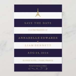 Eiffeltoren goud met strepen Save the Date Kaart