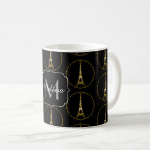 Eiffeltoren gouden glitters glans patroon Monogram Koffiemok