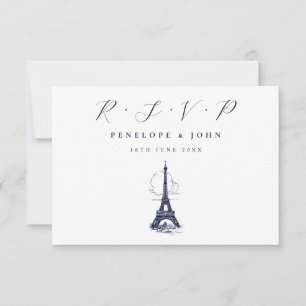 Eiffeltoren illustratie Franse bruiloft RSVP Kaartje