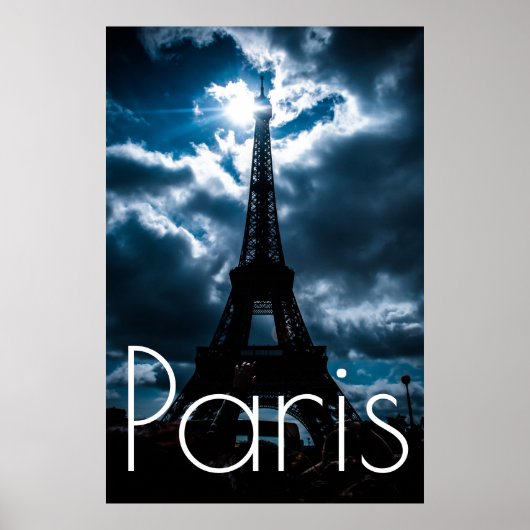 Eiffeltoren in Blauwe Paris Nacht Poster (Voorkant)