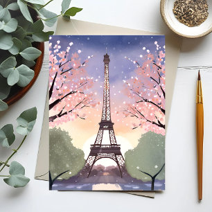 Eiffeltoren in bloei Parijs Frankrijk Aquarel Briefkaart