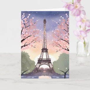Eiffeltoren in bloei   Parijs Frankrijk Aquarel Kaart