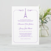 Eiffeltoren in Lavender Elegant Wedding Invitatio Kaart (Staand voorkant)