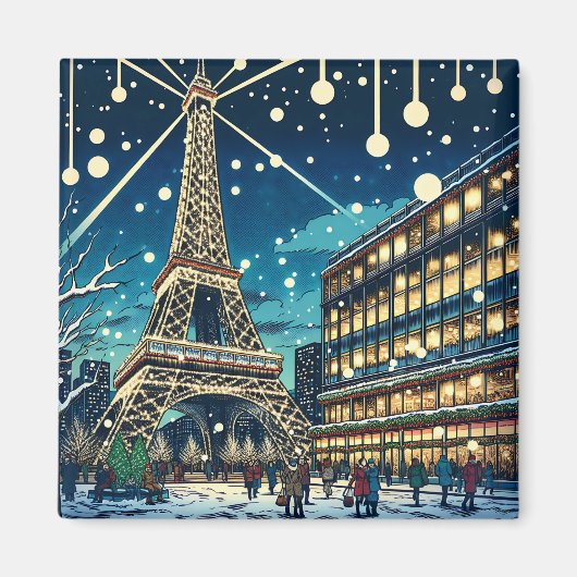 Eiffeltoren in Parijs, Frankrijk met kerst Magneet (Voorkant)