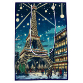 Eiffeltoren in Parijs, Frankrijk met kerst Medium Cadeauzakje (Achterkant)