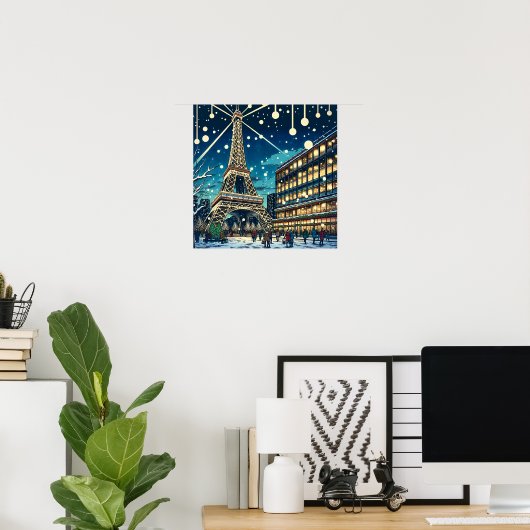 Eiffeltoren in Parijs, Frankrijk met kerst Poster (Thuiskantoor)