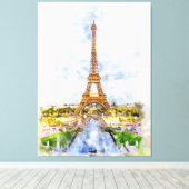 Eiffeltoren in Parijs tijdens zonsondergang nr2 Canvas Afdruk (Insitu (Houten vloer))