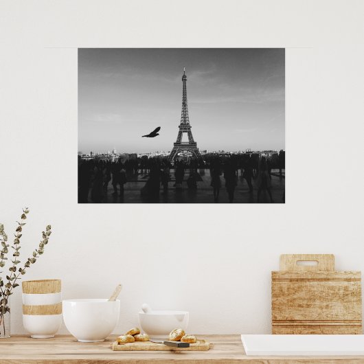 Eiffeltoren in zwart-wit poster (Keuken)
