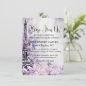 Eiffeltoren Lavendel Romance QR Code Huwelijk Informatiekaartje (Staand voorkant)