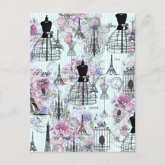 Eiffeltoren: mannequin florale collage Briefkaart (Voorkant)