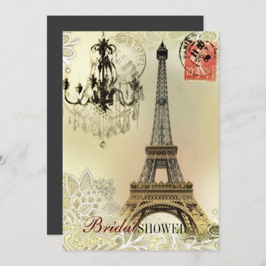 eiffeltoren met beige bloemelas chandelier paris kaart (Voorkant / Achterkant)