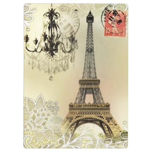 eiffeltoren met beige bloemelas chandelier paris klembord (Achterkant)