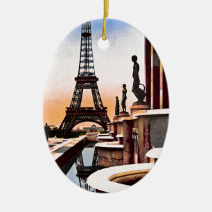 Eiffeltoren  met hand gekleurde vogels OogUitzicht Keramisch Ornament