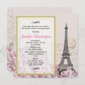  Eiffeltoren met roze bloemen van afgelopen dag Kaart (Voorkant / Achterkant)