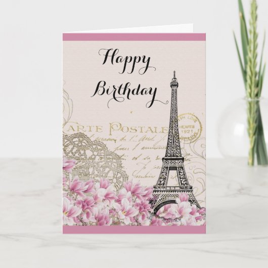  Eiffeltoren met roze bloemen van zaterdag Kaart (Voorkant)