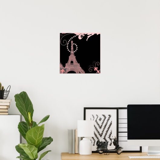 eiffeltoren met roze en zwarte roze parijs poster (Thuiskantoor)