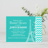 Eiffeltoren op Aqua Color Chevron Kaart (Staand voorkant)