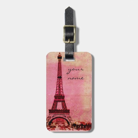 Eiffeltoren op Sunset Paris Custom Bagagelabel (Voorkant verticaal)