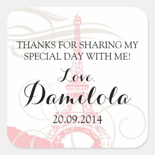 Eiffeltoren Parijs bruiloft Vierkante Sticker (Voorkant)