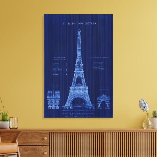 Eiffeltoren Parijs FRANKRIJK Bouwblauwdruk Canvas Afdruk (Insitu (Woonkamer))