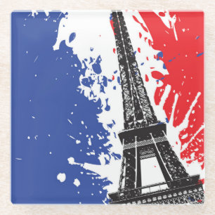 Eiffeltoren Parijs, Frankrijk Grunge Flag Glazen Onderzetter