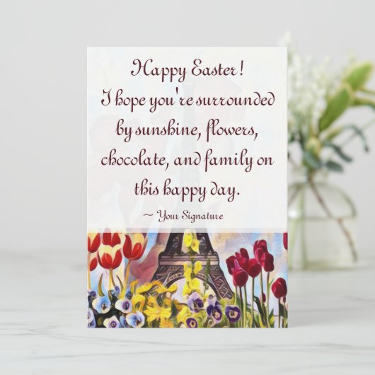 Eiffeltoren, Parijs Iris, Tulpen Bloemen Pasen Feestdagenkaart (Staand voorkant)
