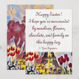 Eiffeltoren, Parijs Iris, Tulpen Bloemen Pasen Feestdagenkaart