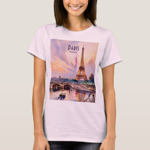 Eiffeltoren Parijs Reis Aquarel Eigen Tekst T-shirt