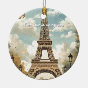 Eiffeltoren Parijs Reis Vintage Retro Kunst Naam Keramisch Ornament