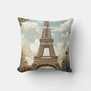 Eiffeltoren Parijs Reis Vintage Retro Kunst Naam Kussen