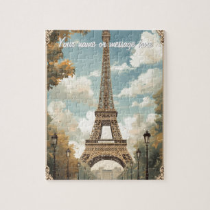 Eiffeltoren Parijs Reis Vintage Retro Kunst Naam Legpuzzel