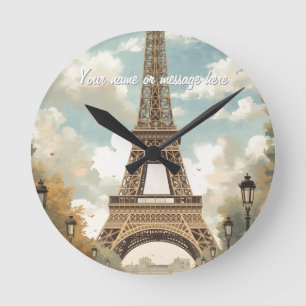 Eiffeltoren Parijs Reis Vintage Retro Kunst Naam Ronde Klok
