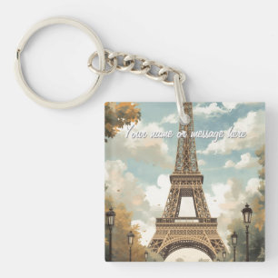 Eiffeltoren Parijs Reis Vintage Retro Kunst Naam Sleutelhanger