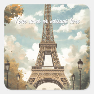 Eiffeltoren Parijs Reis Vintage Retro Kunst Naam Vierkante Sticker