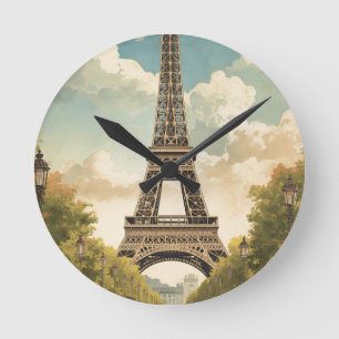 Eiffeltoren Parijs Reis Vintage Stijl Retro Kunst Ronde Klok