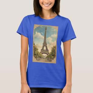 Eiffeltoren Parijs Reis Vintage Stijl Retro Kunst T-shirt