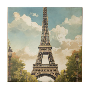 Eiffeltoren Parijs Reis Vintage Stijl Retro Kunst Tegeltje