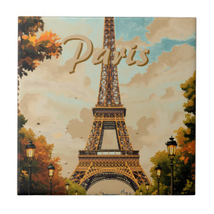 Eiffeltoren Parijs Reis Vintage Stijl Retro Kunst Tegeltje