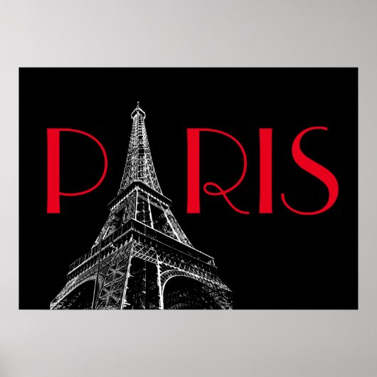 Eiffeltoren Parijs Reis Zwart Wit Rood Pop Art Poster (Voorkant)